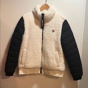 Tommy Hilfiger Cream and Black Sherpa Jacket